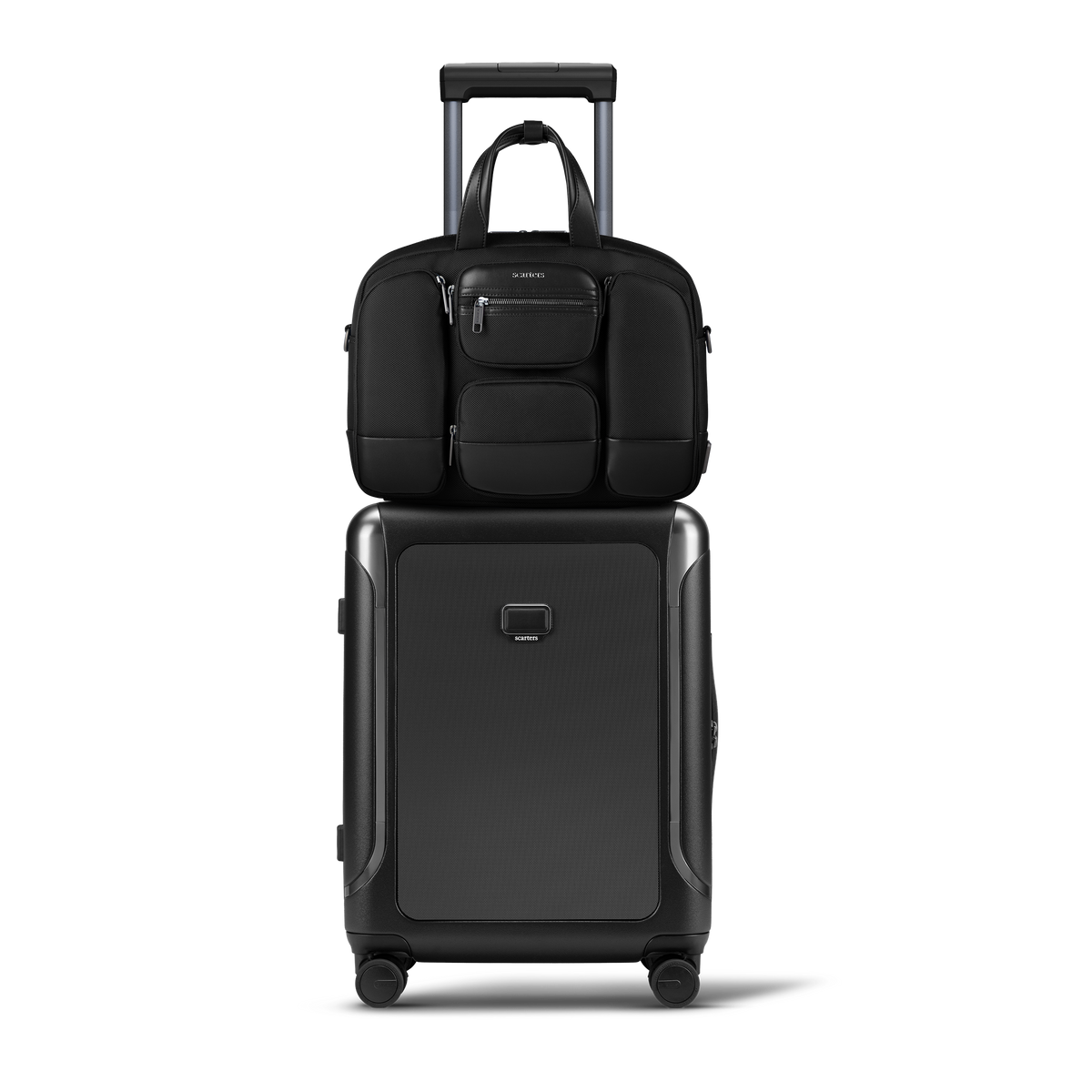 Business Messenger Set in Midnight Black: Terminal Office Messenger Bag on the Atlas Business Cabin Bag