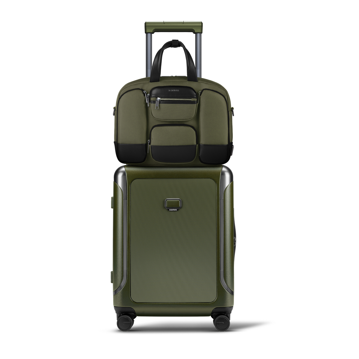 Business Messenger Set in Olive: Terminal Office Messenger Bag in Sage on the Atlas Business Cabin Bag