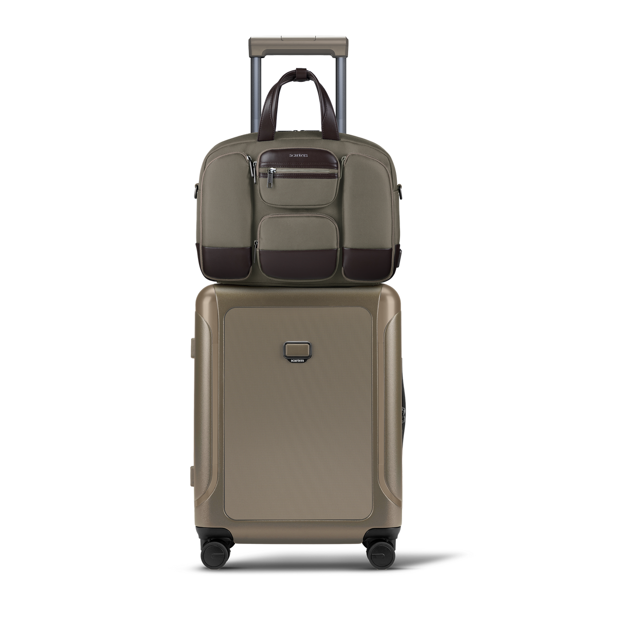 Business Messenger Set in Sand: Terminal Office Messenger Bag on the Atlas Business Cabin Bag in Champagne